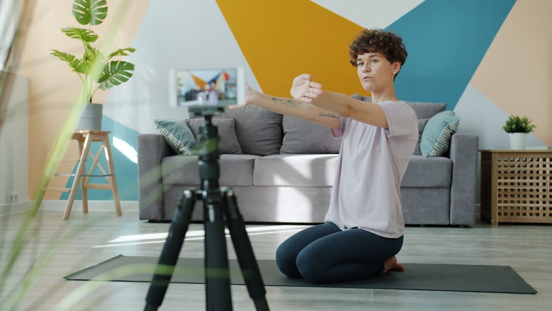 elderly woman exercising at home