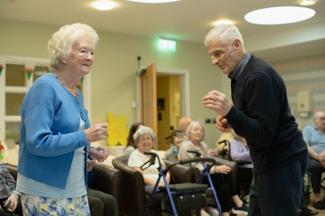 elderly couple dancing